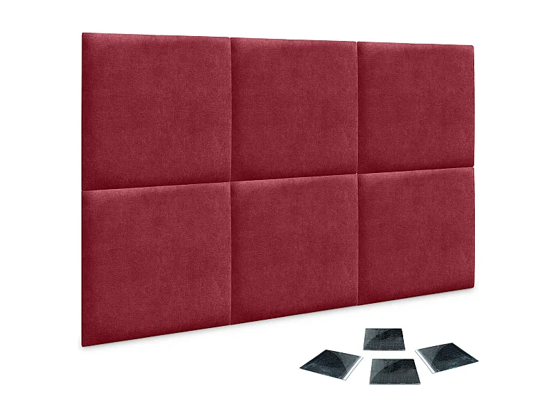DHOME Lot de 6 Panneaux Rembourrés en Tissu Aqualine Autocollants pour Mur Acoustiques Absorbants Protection contre les Chocs (Rouge, 60x60cm, x6)