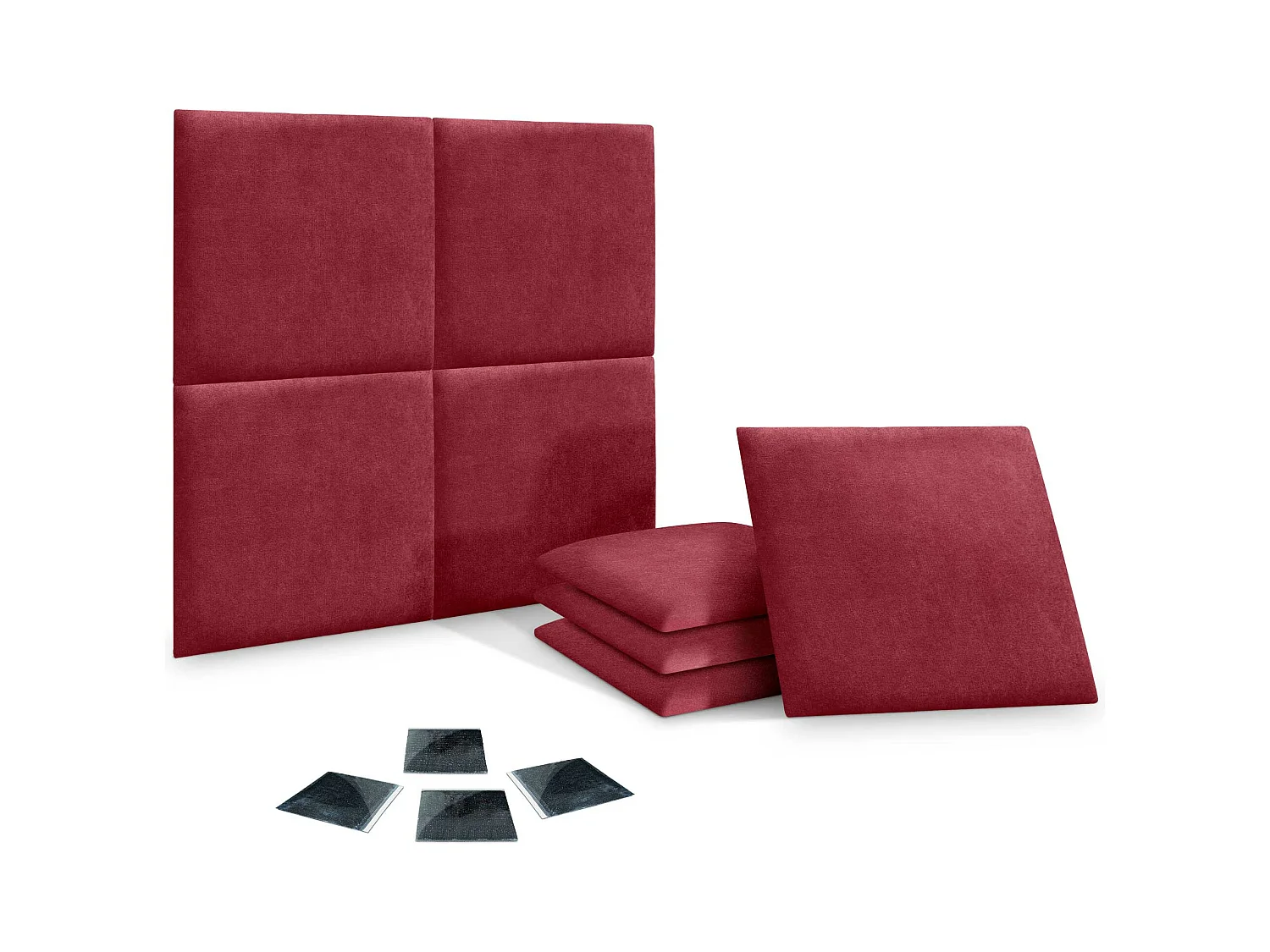 DHOME Lot de 8 Panneaux Rembourrés en Tissu Aqualine Autocollants pour Mur Acoustiques Absorbants Protection contre les Chocs (Rouge, 60x60cm, x8)