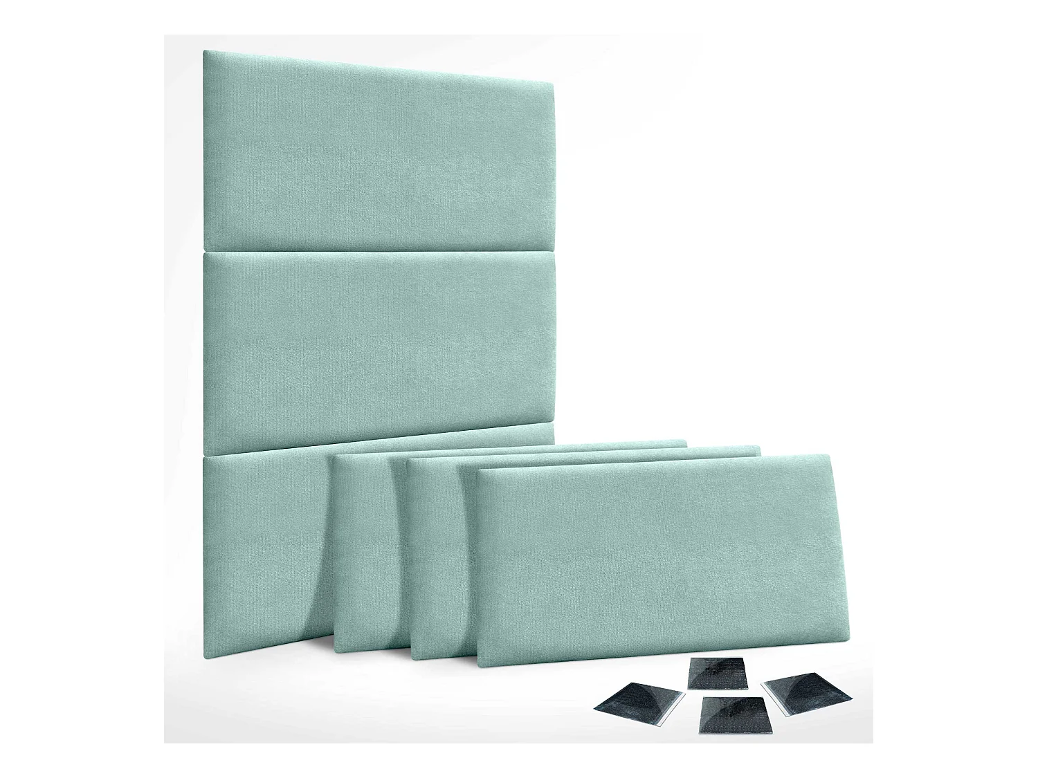 DHOME Lot de 6 Panneaux Rembourrés en Tissu Aqualine Autocollants pour Mur Acoustiques Absorbants Protection contre les choc (Vert d'Eau, 60x50cm, x6)