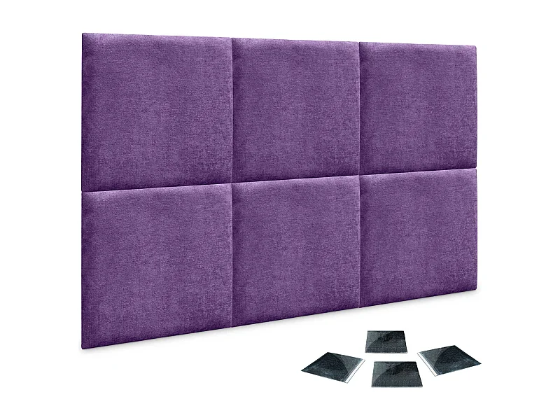DHOME Set aus 6 selbstklebenden, gepolsterten Stoffpaneelen für Wand, schallabsorbierend, Stoßschutz, Kopfteil (Lila, 50x50cm, x6)