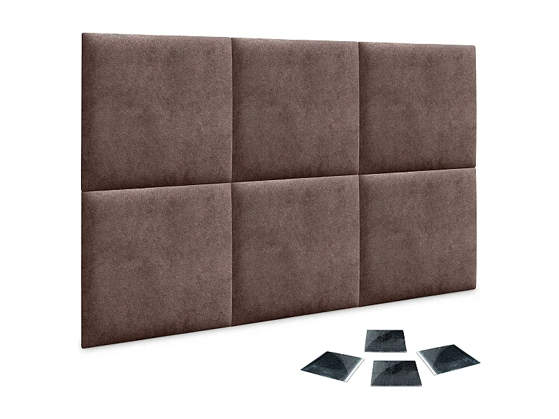 DHOME Set aus 6 Selbstklebende, gepolsterte Stoffpaneele für Wand, schallabsorbierend, stoßfest, Kopfteil (Schokoladenbraun, 60x60cm, x6)