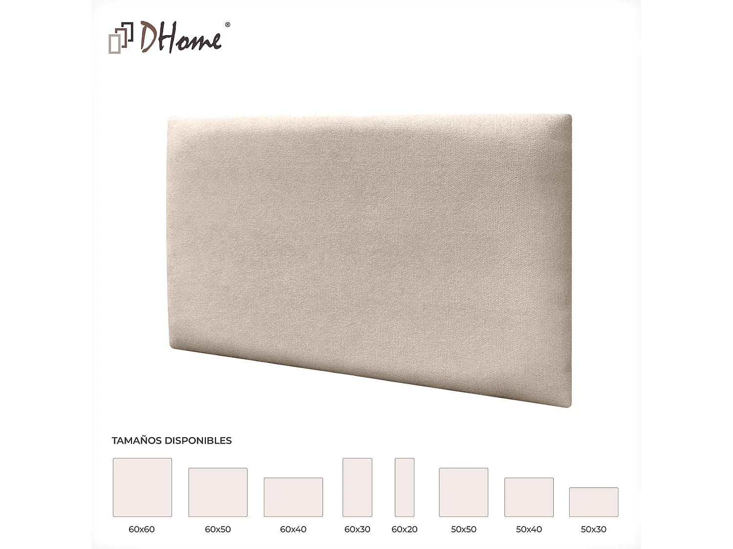 DHOME Lot de 8 Panneaux Rembourrés en Tissu Aqualine Autocollants pour Mur Acoustiques Absorbants Protection contre les Chocs (Beige, 60x40cm, x8)
