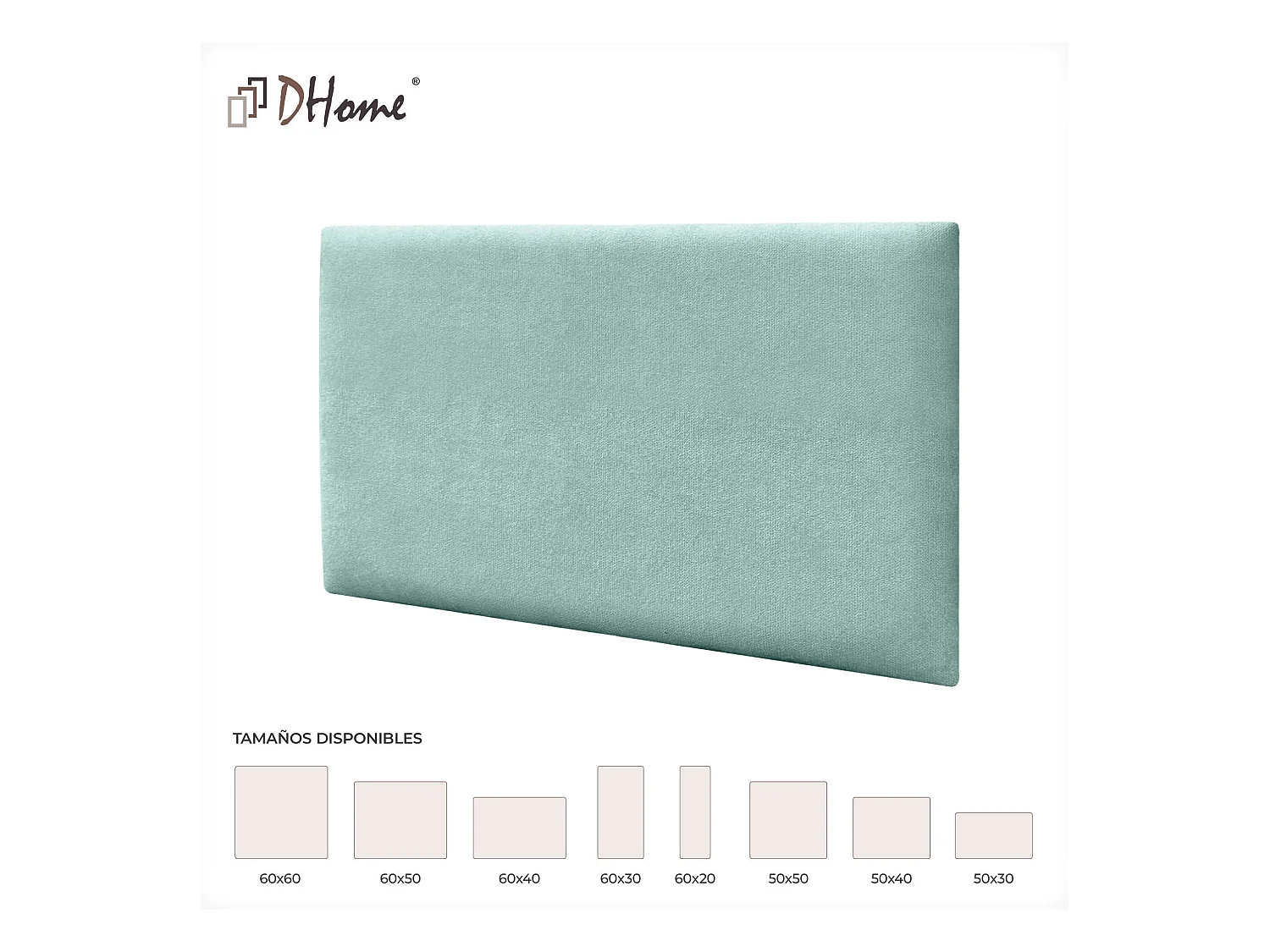 DHOME Lot de 6 Panneaux Rembourrés en Tissu Aqualine Autocollants pour Mur Acoustiques Absorbants Protection contre les choc (Vert d'eau, 50x40cm, x6)