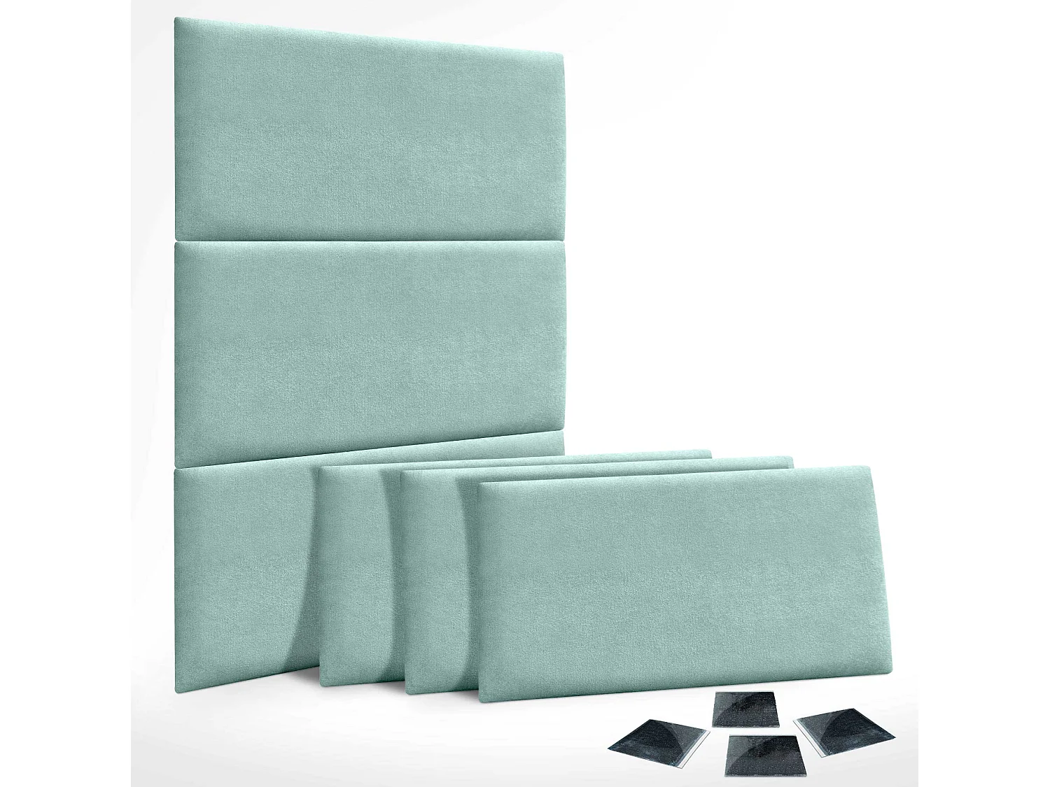DHOME Lot de 6 Panneaux Rembourrés en Tissu Aqualine Autocollants pour Mur Acoustiques Absorbants Protection contre les choc (Vert d'eau, 50x40cm, x6)