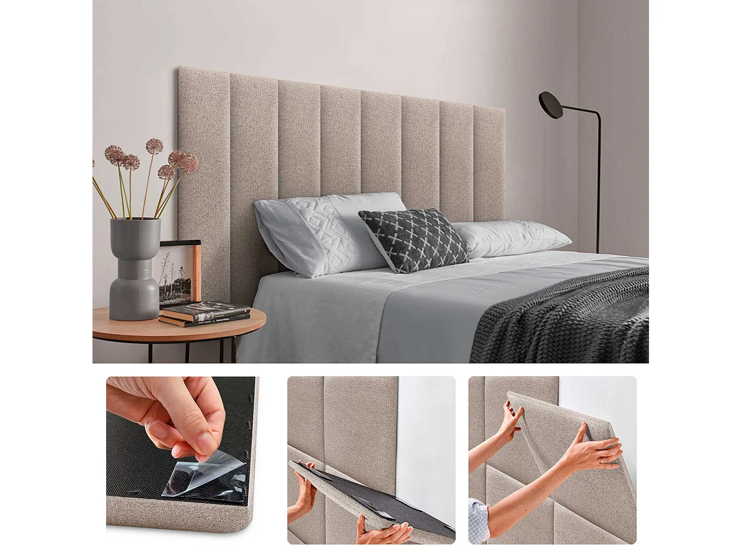 DHOME Paneles Tapizados de Tela Acualine Autoadhesivos para Pared Acústicos Absorbentes Protección Impactos Cabeceros Decoración (Arena, 60x20cm)