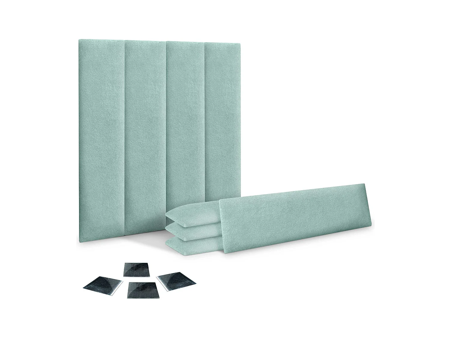DHOME Lot de 8 Panneaux Rembourrés en Tissu Aqualine Autocollants pour Mur Acoustiques Absorbants Protection contre les choc (Vert d'Eau, 60x20cm, x8)