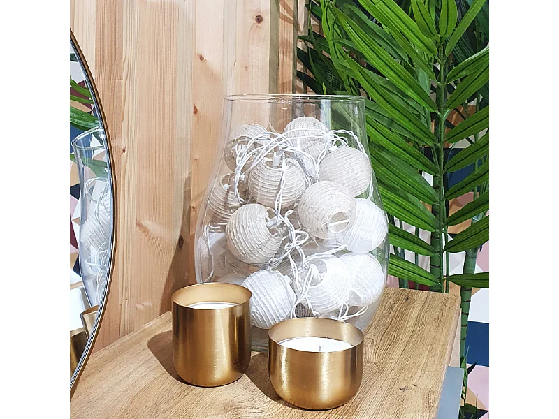 Lot de 4 guirlandes lumineuses blanches en boules de papier 3.10 m