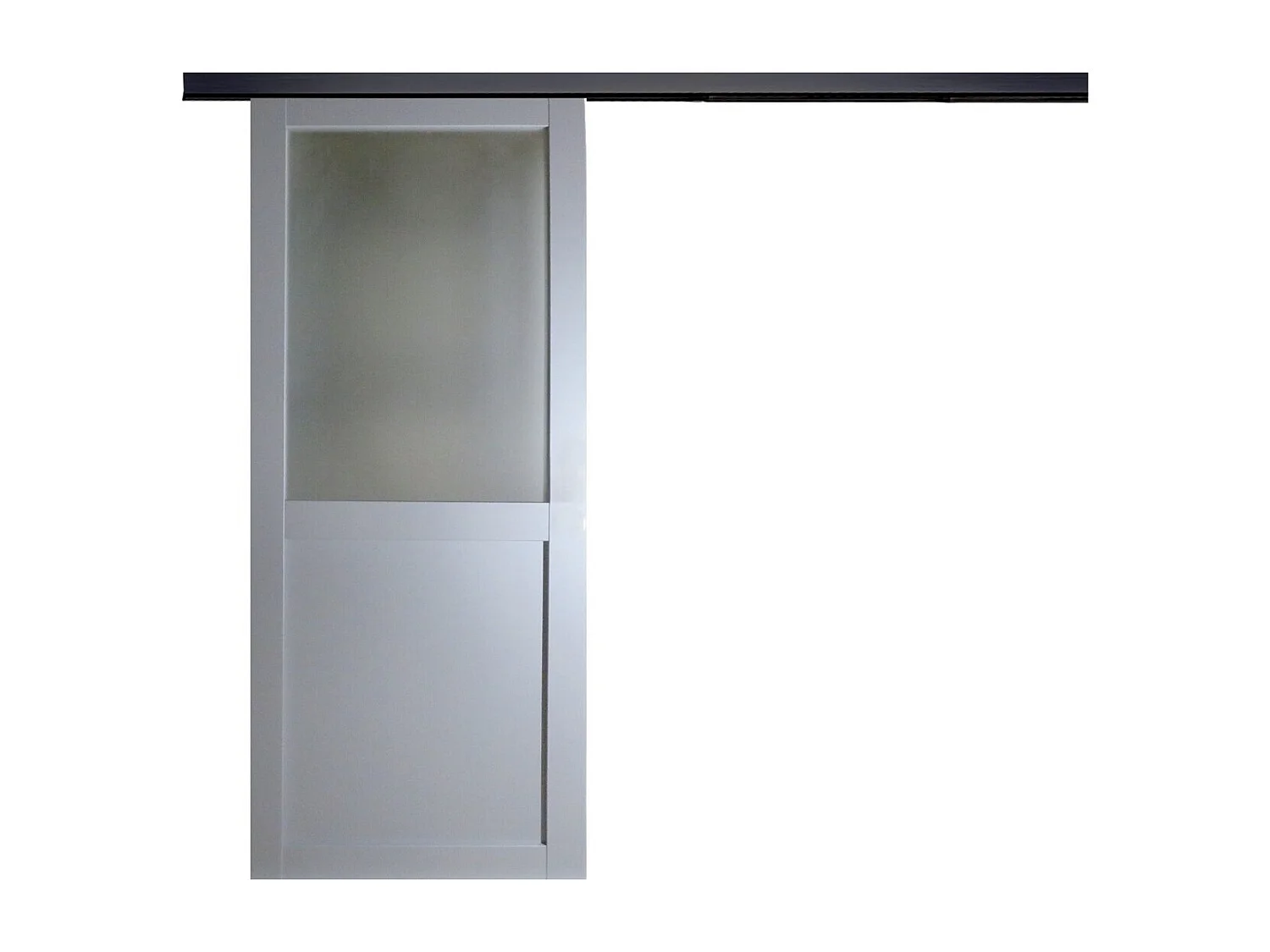 Puerta corredera Athena Style Atelier En Enrobe Gris Clair Largeur 83 + Rail Alu Bandeau Noir