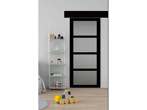 Telia Puerta Corredera De Ropa Negra Ancho 83 Con Riel De Aluminio Negro