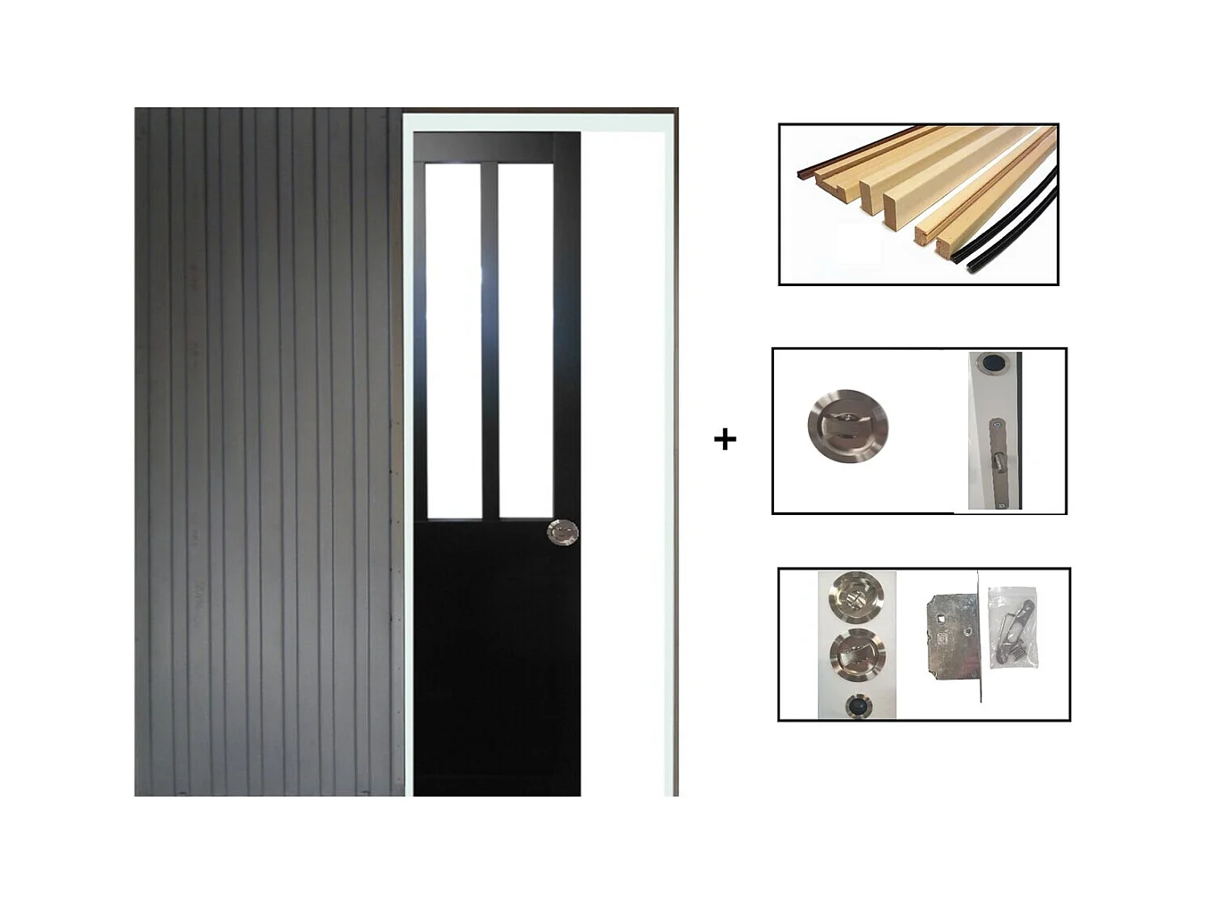 Porte Coulissante Atelier Noir H204 X L93 + Systeme Galandage Et Kit De Finition Inclus Gd Menuiseries
