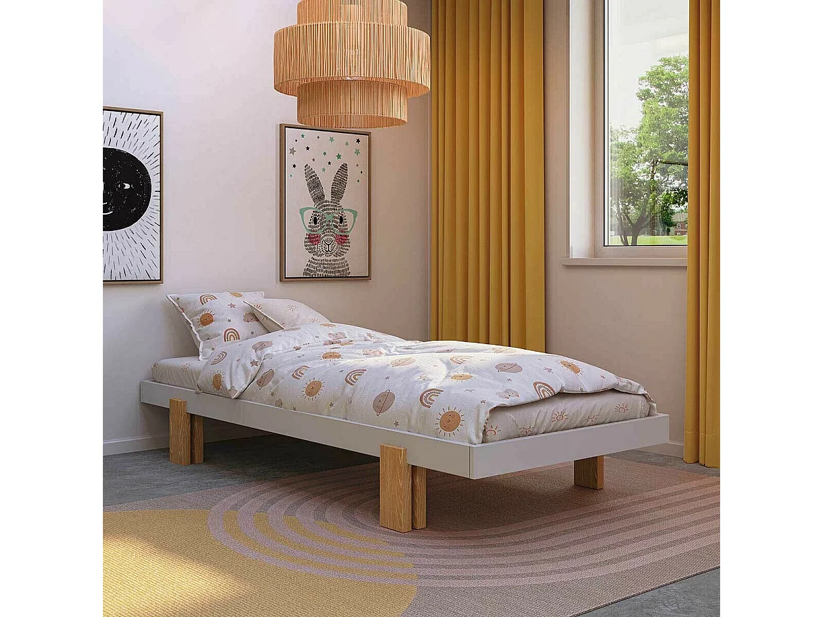 Lit gigogne 80x200 cm bois massif blanc et bois SENA