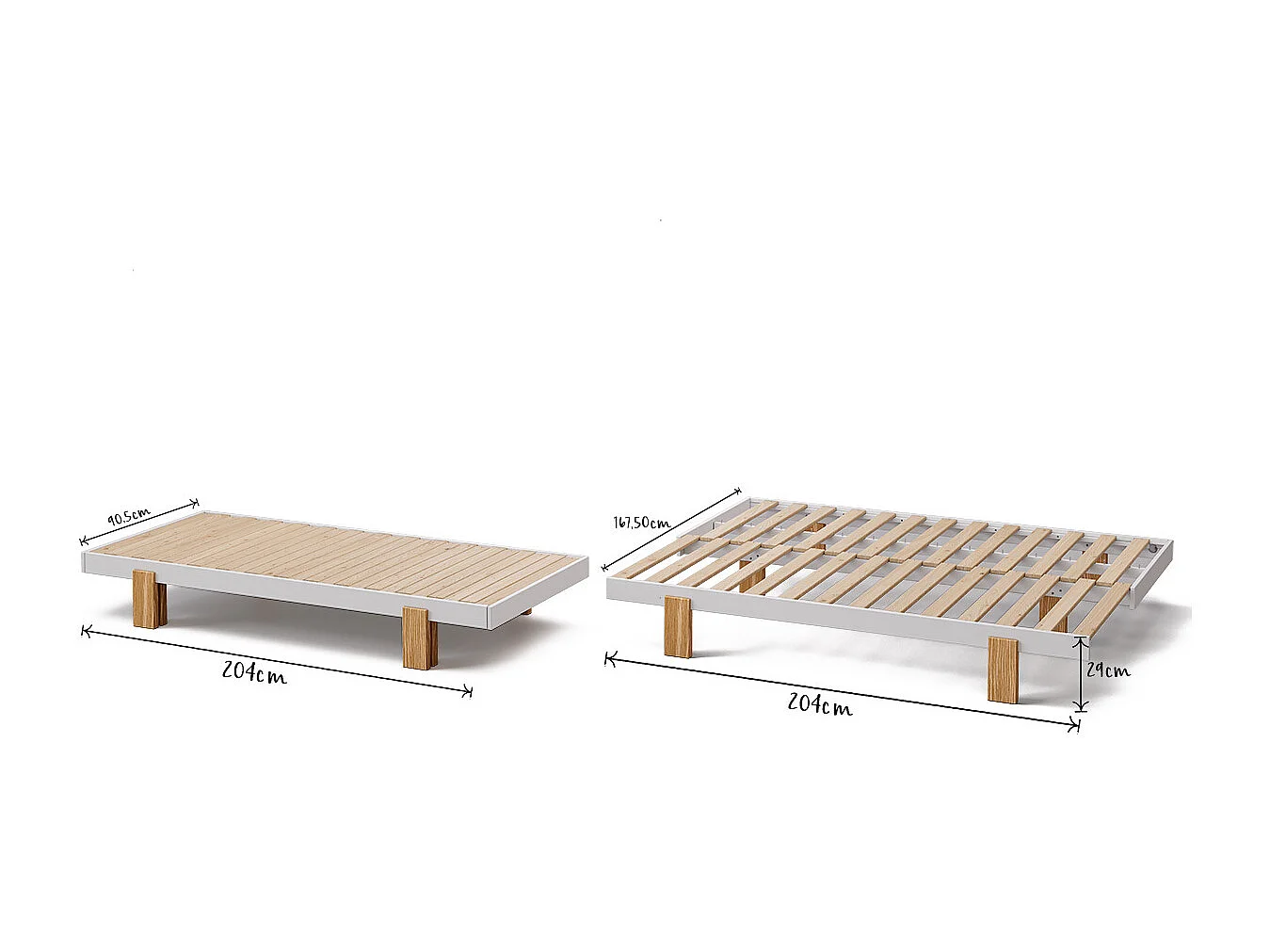 Lit gigogne 80x200 cm bois massif blanc et bois SENA