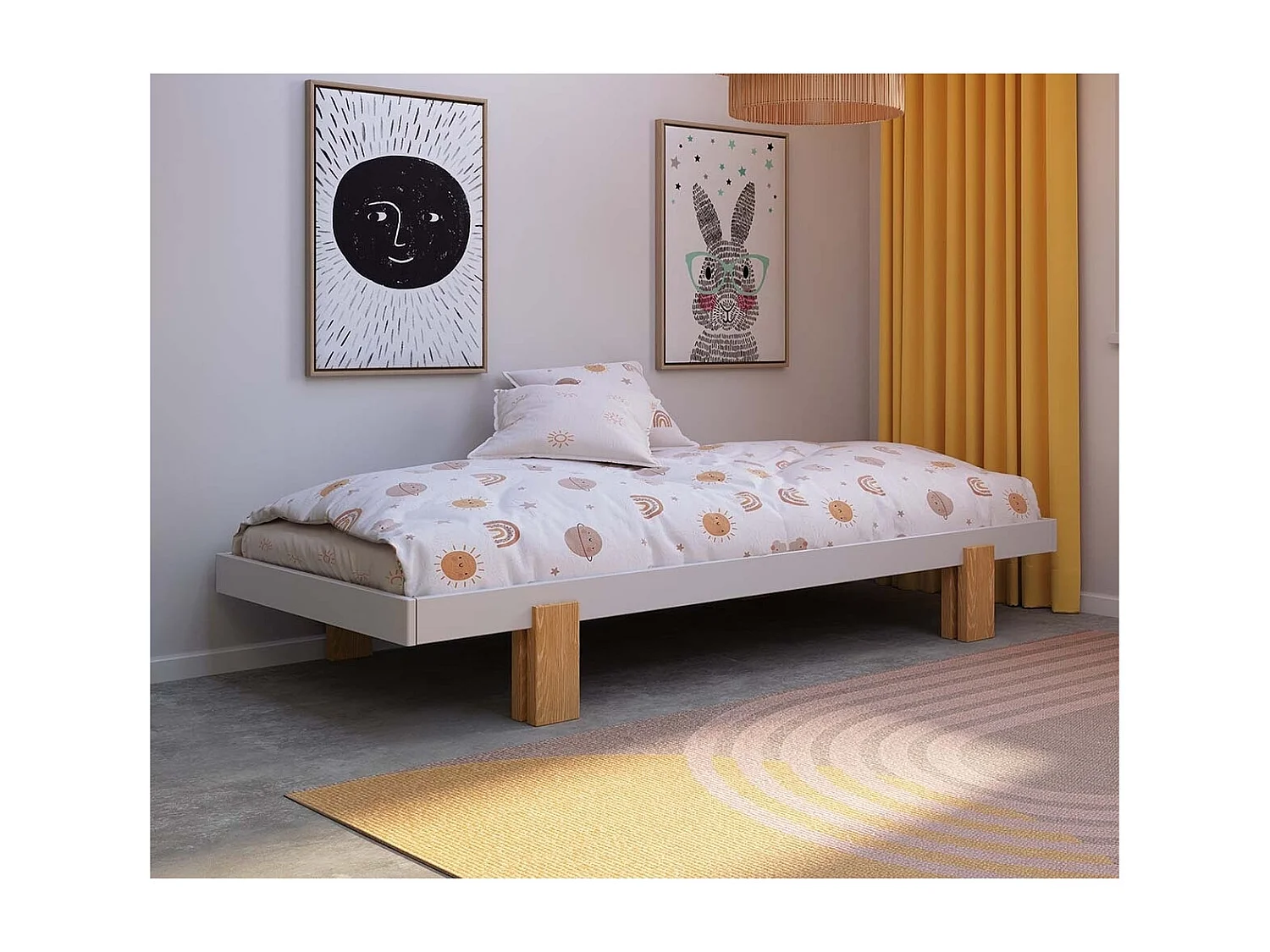 Lit gigogne 80x200 cm bois massif blanc et bois SENA