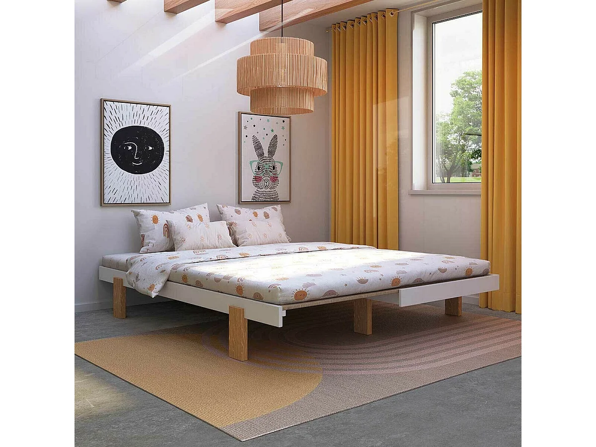 Lit gigogne 80x200 cm bois massif blanc et bois SENA