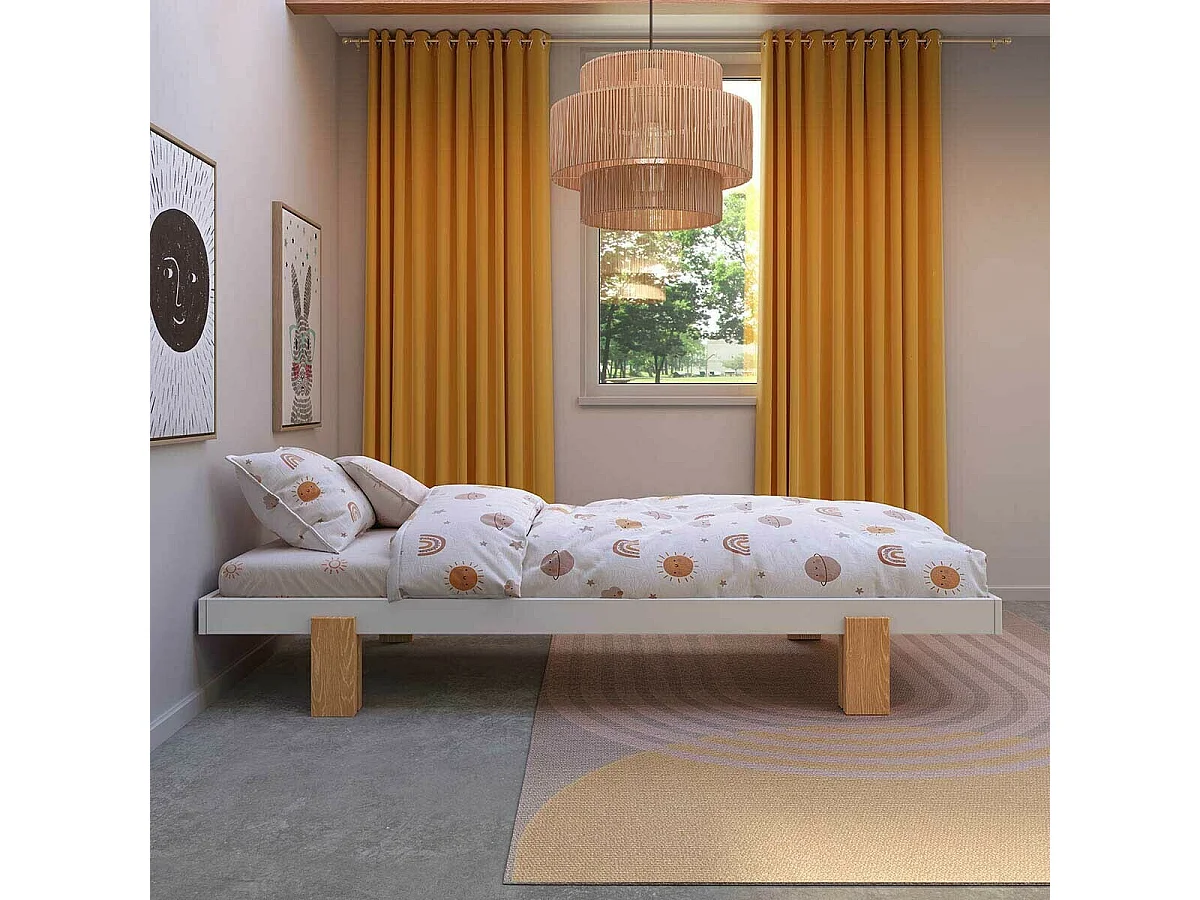 Lit gigogne 80x200 cm bois massif blanc et bois SENA