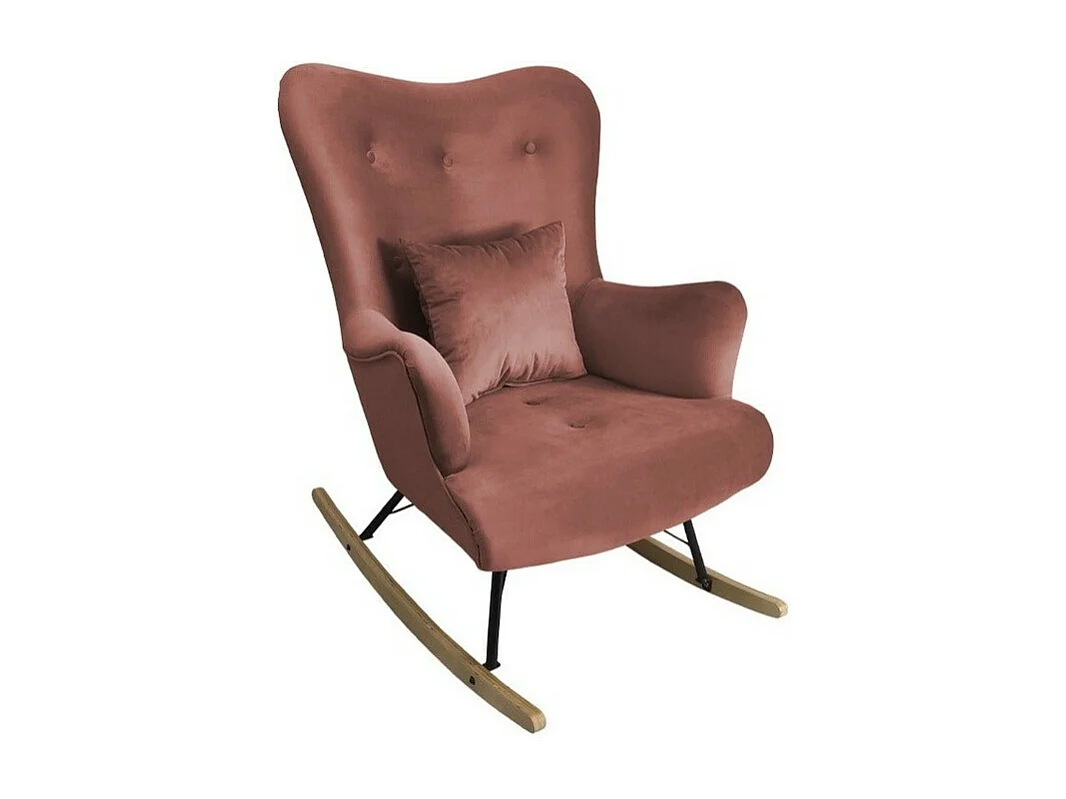 Chaise à bascule Clovis 101, 101x76x101cm, Tapisserie, Placage de bois naturel