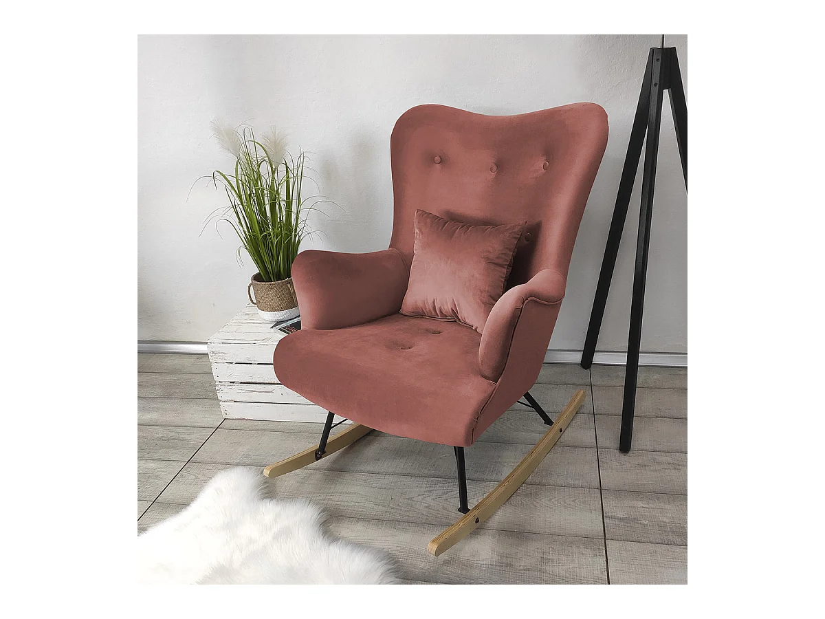 Chaise à bascule Clovis 101, 101x76x101cm, Tapisserie, Placage de bois naturel
