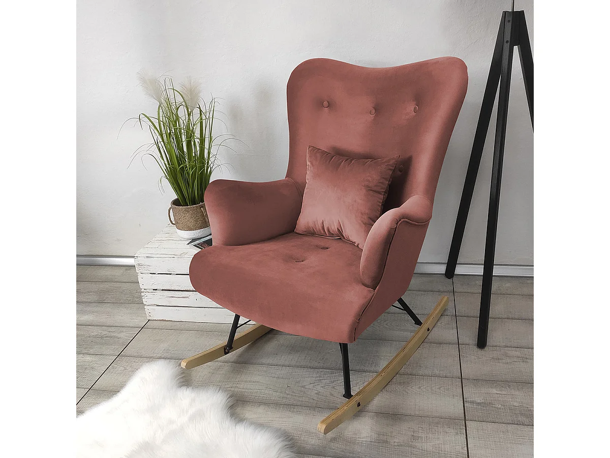 Chaise à bascule Clovis 101, 101x76x101cm, Tapisserie, Placage de bois naturel