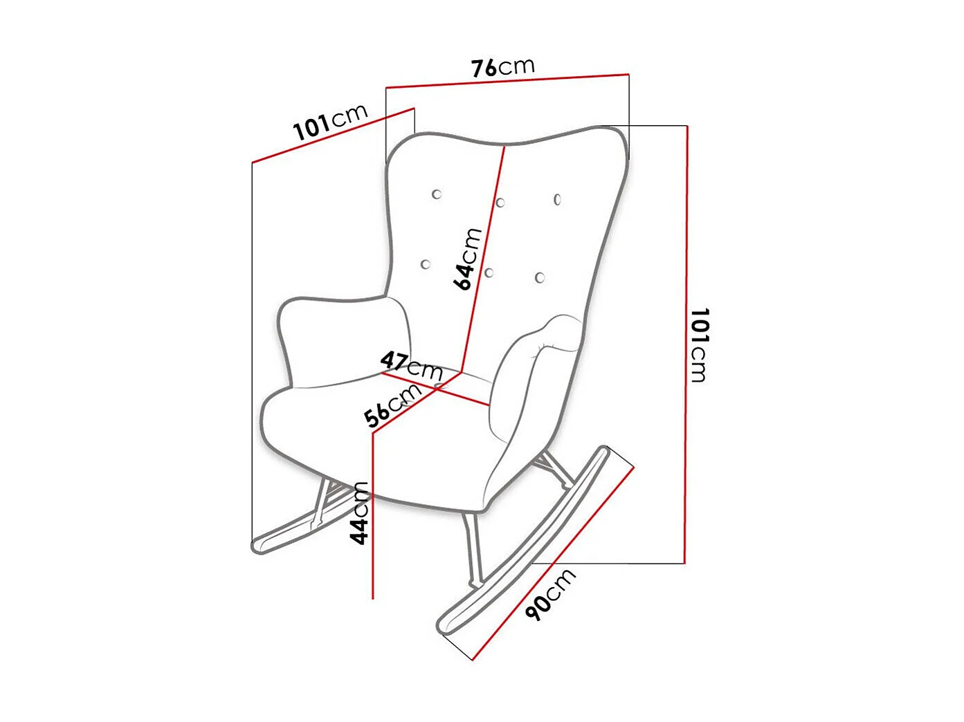 Chaise à bascule Clovis 105, 101x76x101cm, Tapisserie, Placage de bois naturel