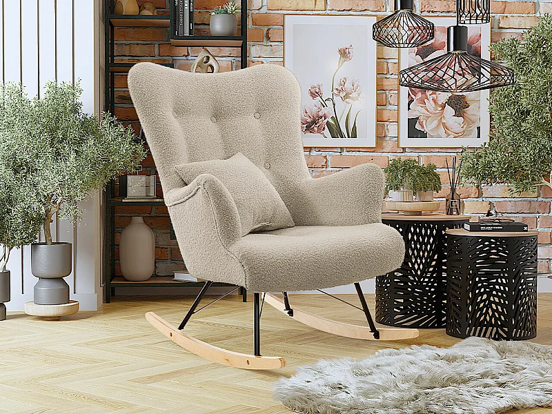 Mecedora Clovis 105, 101x76x101cm, Tapiz, Chapa de madera natural, Metálico|De madera