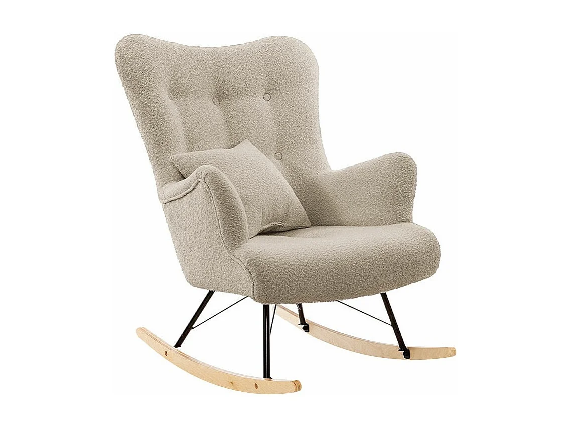 Chaise à bascule Clovis 105, 101x76x101cm, Tapisserie, Placage de bois naturel