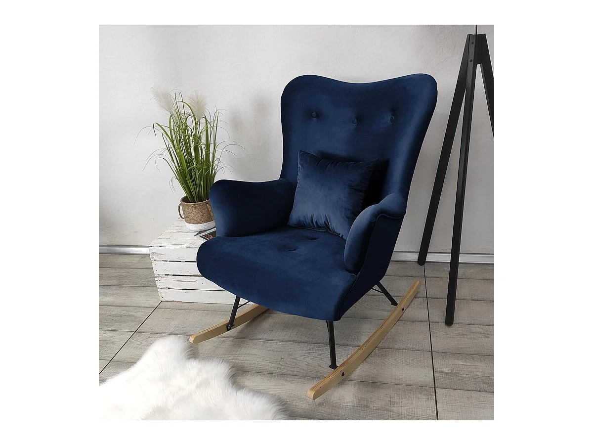 Chaise à bascule Clovis 101, 101x76x101cm, Tapisserie, Placage de bois naturel