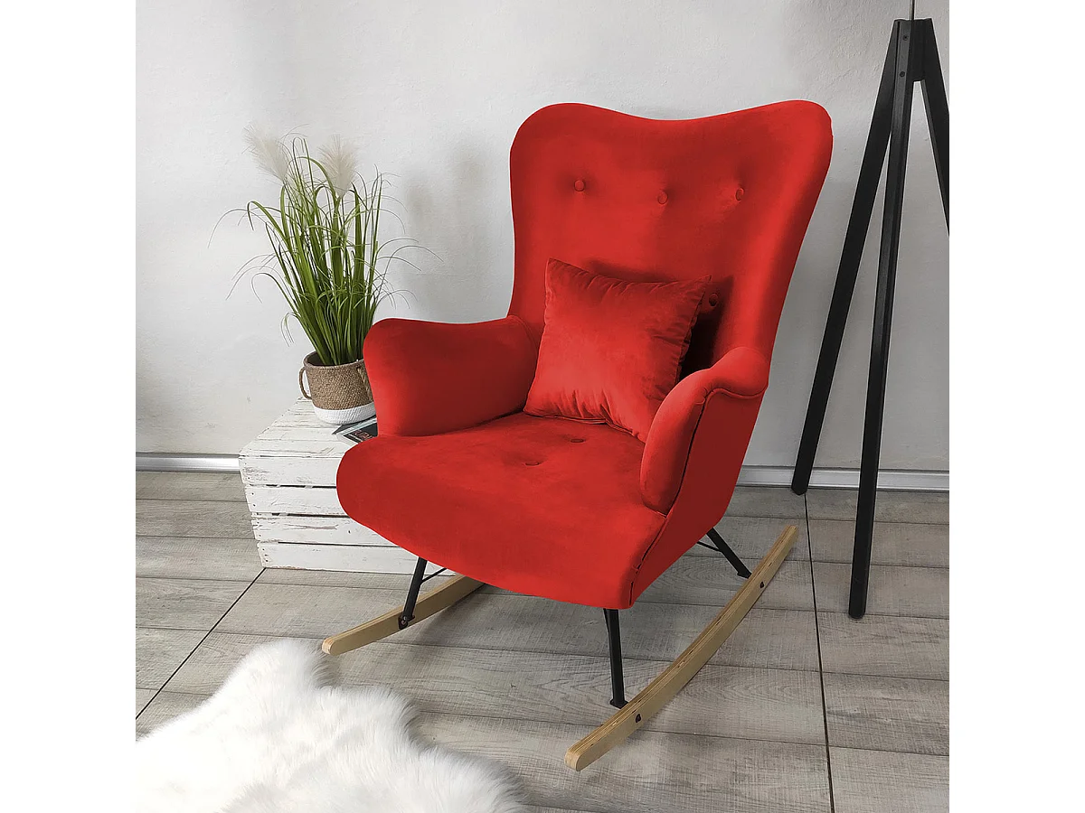 Chaise à bascule Clovis 101, 101x76x101cm, Tapisserie, Placage de bois naturel