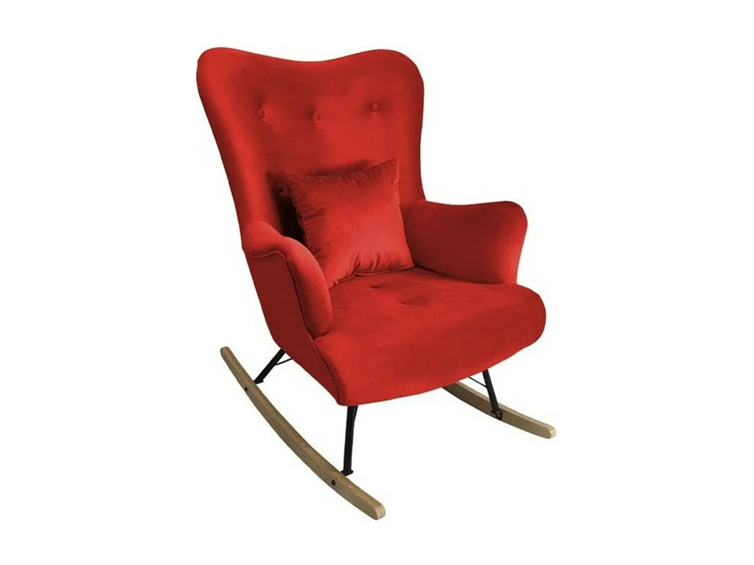 Chaise à bascule Clovis 101, 101x76x101cm, Tapisserie, Placage de bois naturel