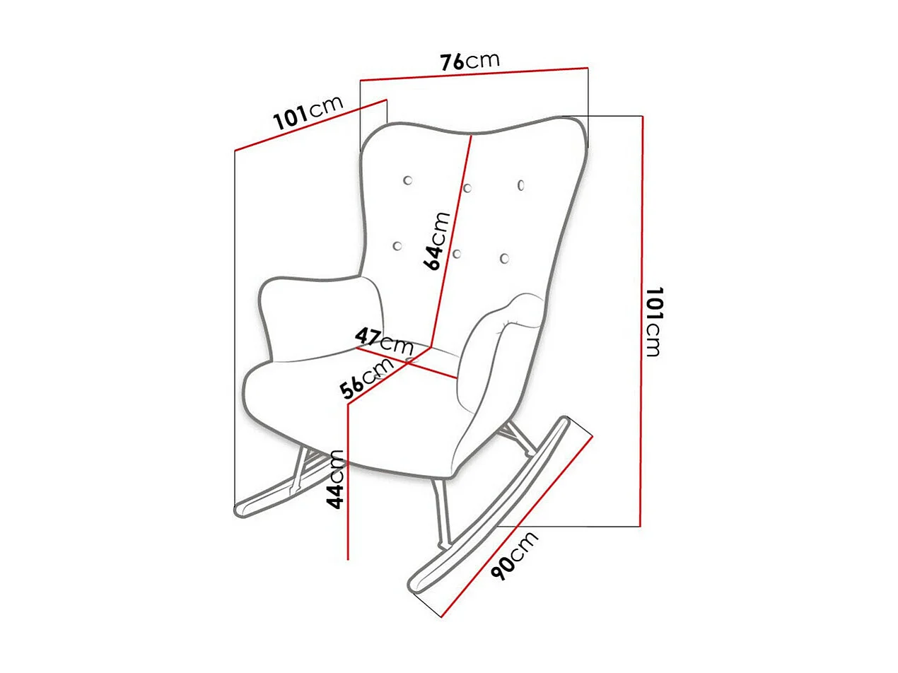 Chaise à bascule Clovis 105, 101x76x101cm, Tapisserie, Placage de bois naturel