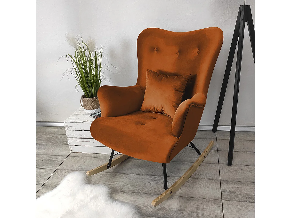 Chaise à bascule Clovis 101, 101x76x101cm, Tapisserie, Placage de bois naturel