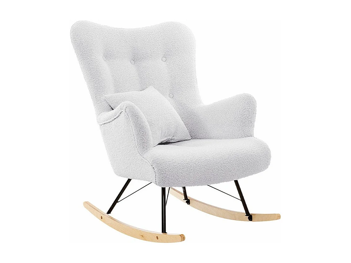 Chaise à bascule Clovis 105, 101x76x101cm, Tapisserie, Placage de bois naturel