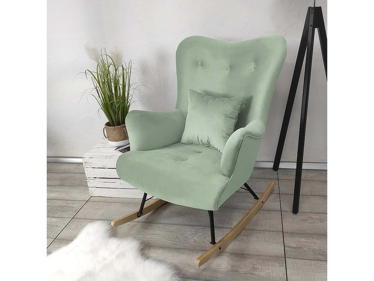 Chaise à bascule Clovis 101, 101x76x101cm, Tapisserie, Placage de bois naturel