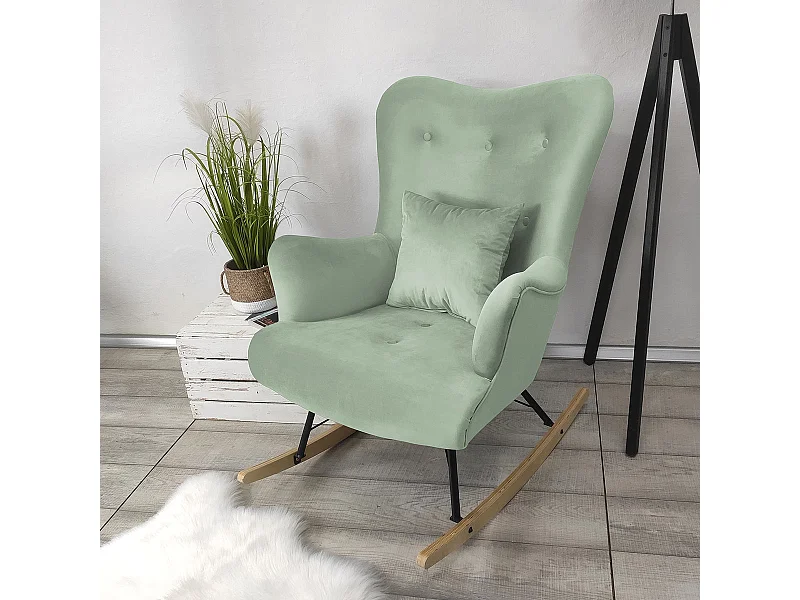 Sedia a dondolo Clovis 101, 101x76x101cm, Arazzo, Impiallacciatura di legno naturale