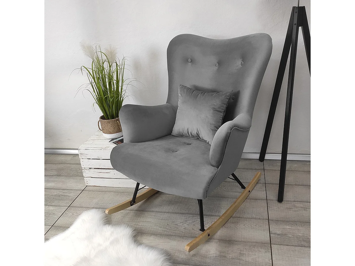 Chaise à bascule Clovis 101, 101x76x101cm, Tapisserie, Placage de bois naturel