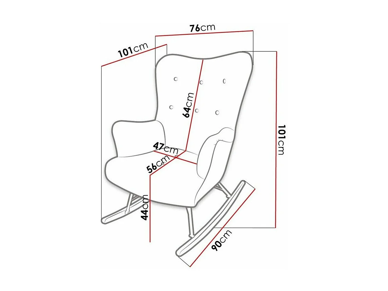 Chaise à bascule Clovis 101, 101x76x101cm, Tapisserie, Placage de bois naturel