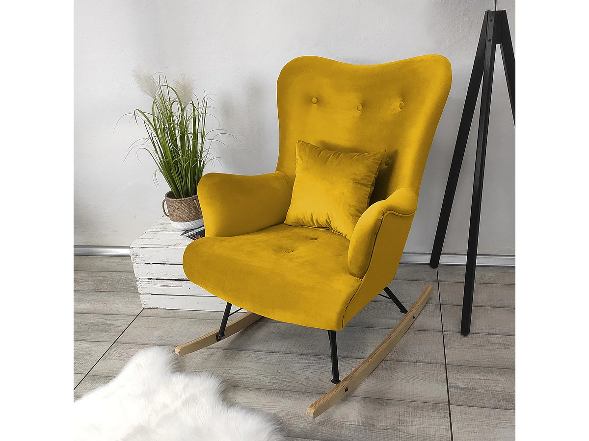 Chaise à bascule Clovis 101, 101x76x101cm, Tapisserie, Placage de bois naturel