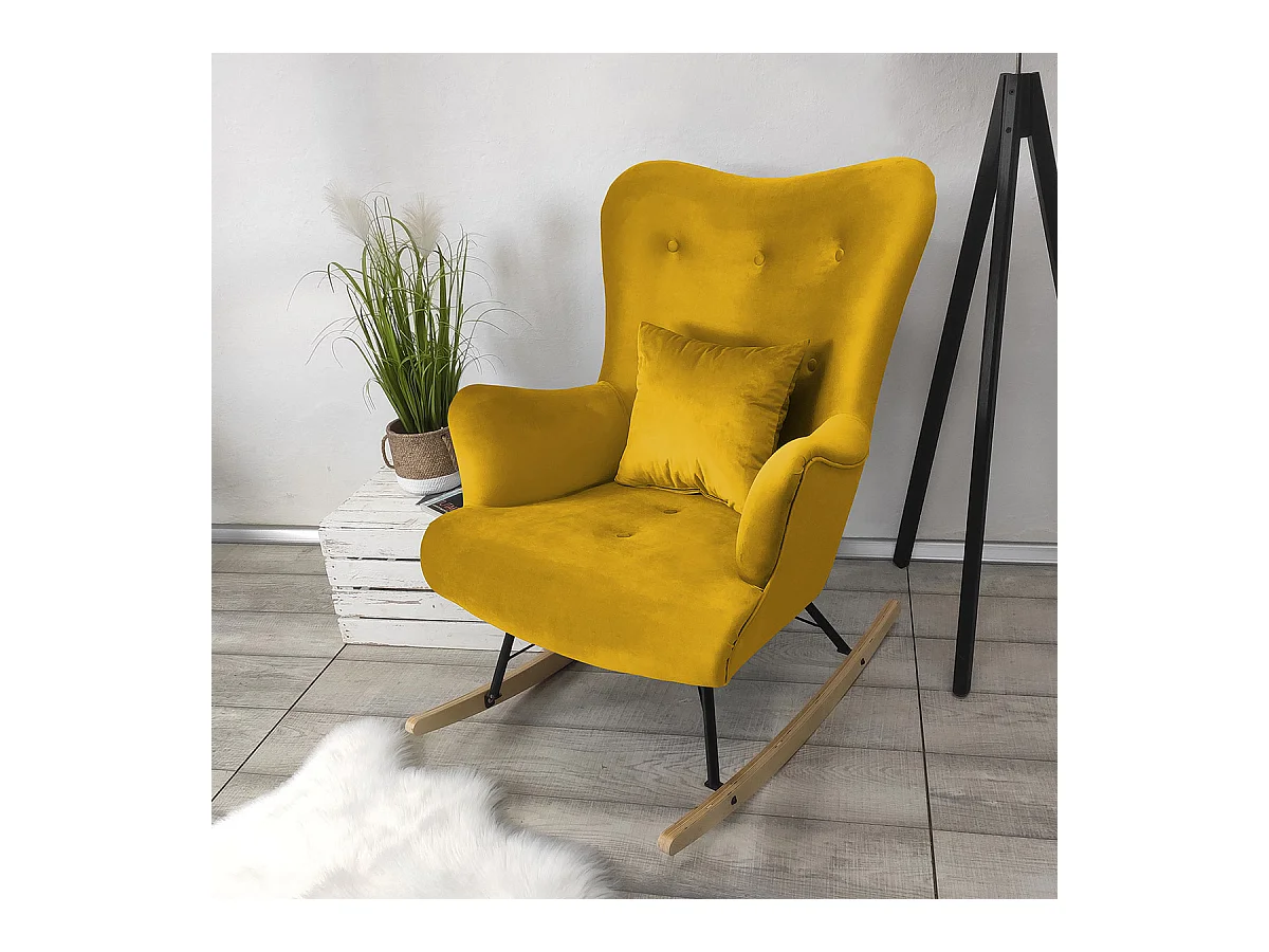 Chaise à bascule Clovis 101, 101x76x101cm, Tapisserie, Placage de bois naturel