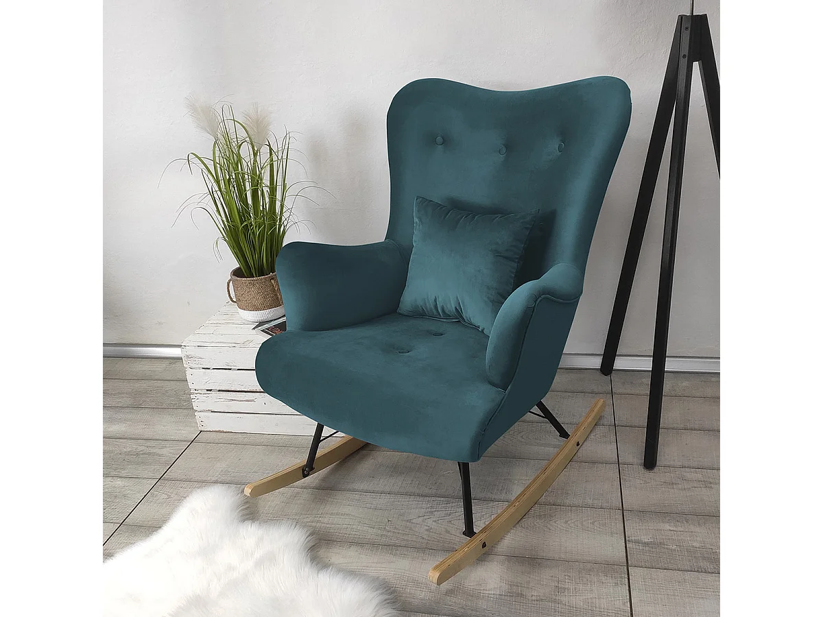 Chaise à bascule Clovis 101, 101x76x101cm, Tapisserie, Placage de bois naturel