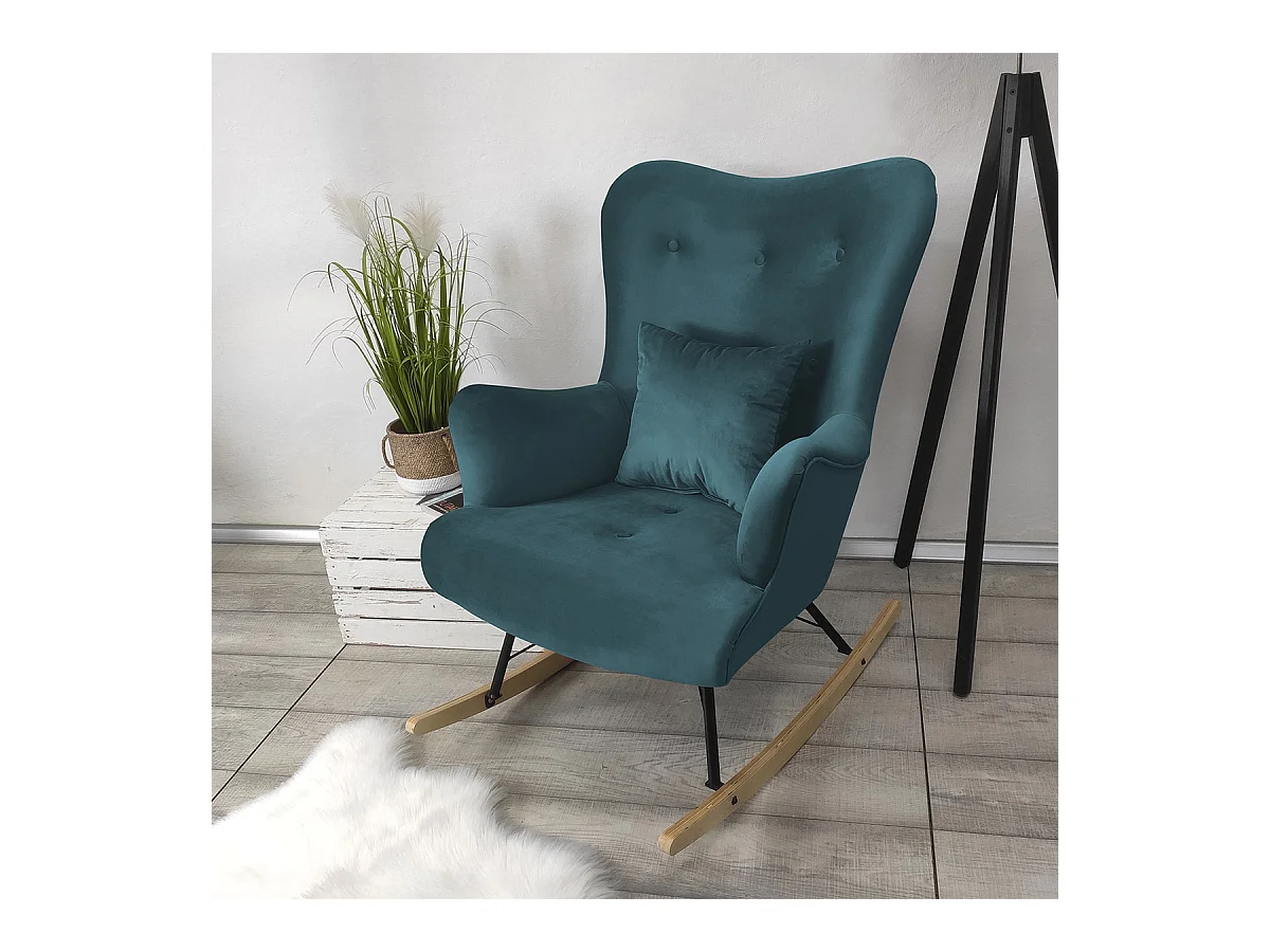 Chaise à bascule Clovis 101, 101x76x101cm, Tapisserie, Placage de bois naturel