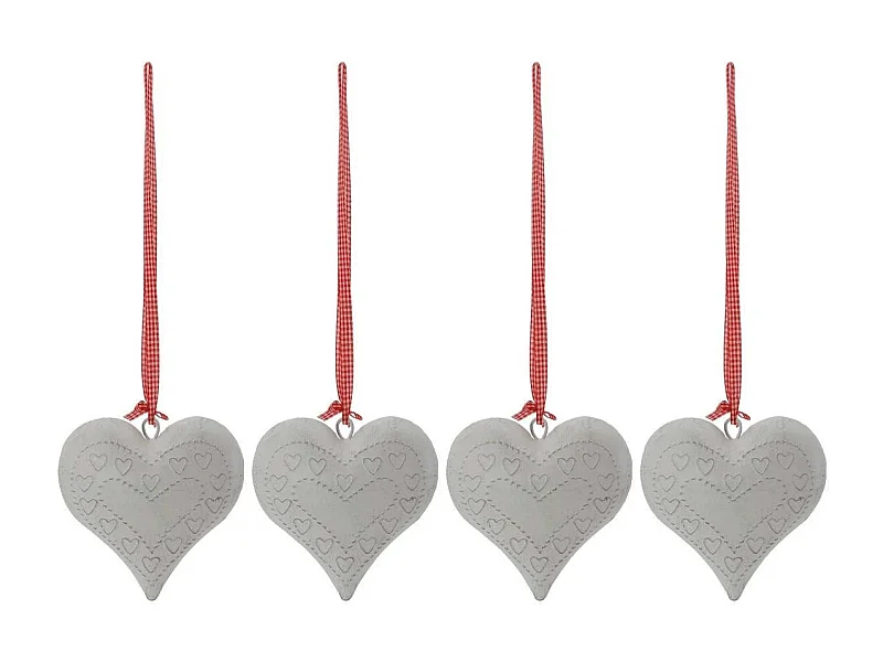 Coeur en métal laqué blanc lacet vichy Lot de 4