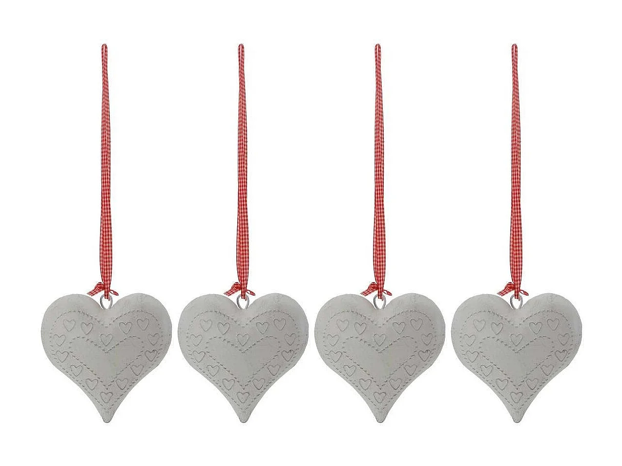 Coeur en métal laqué blanc lacet vichy Lot de 4