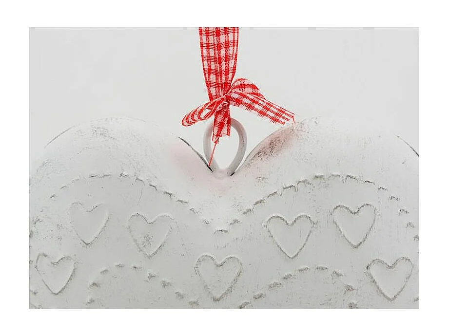 Coeur en métal laqué blanc lacet vichy Lot de 4