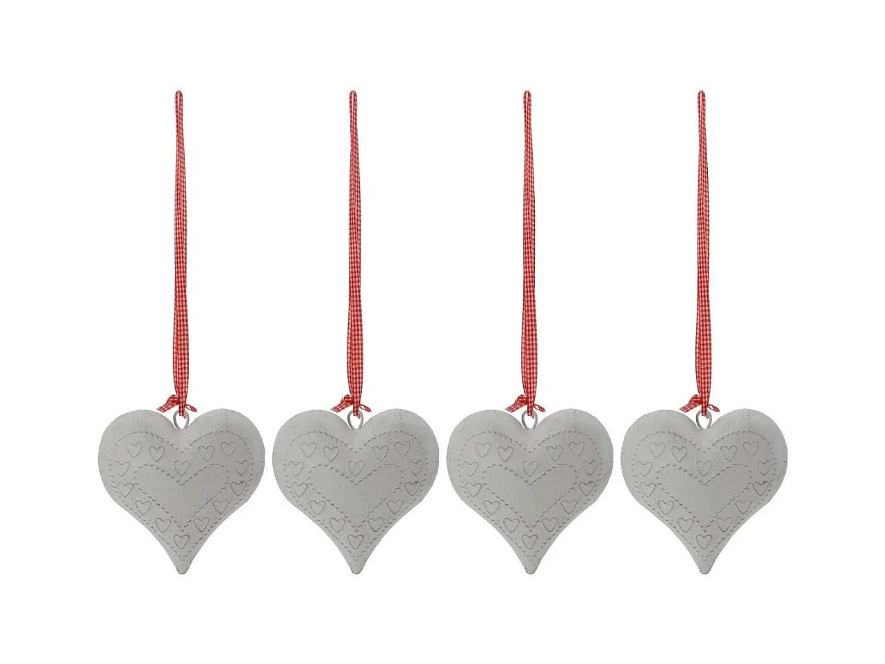 Coeur en métal laqué blanc lacet vichy Lot de 4