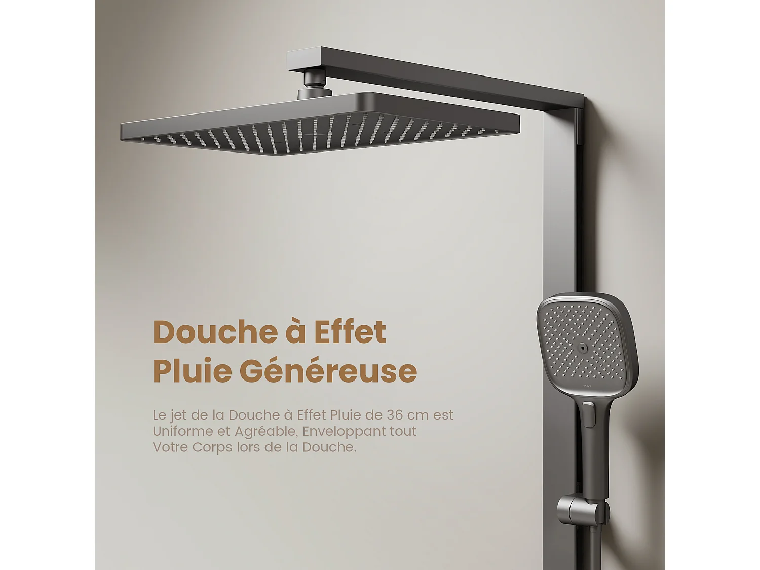 EMKE Douchkolom met Thermostaat 38℃ Regendouche 40 cm Glasplank met 3+1 Handdouche voor Ouders-Kind + Douchhouder - Mat Anthraciet