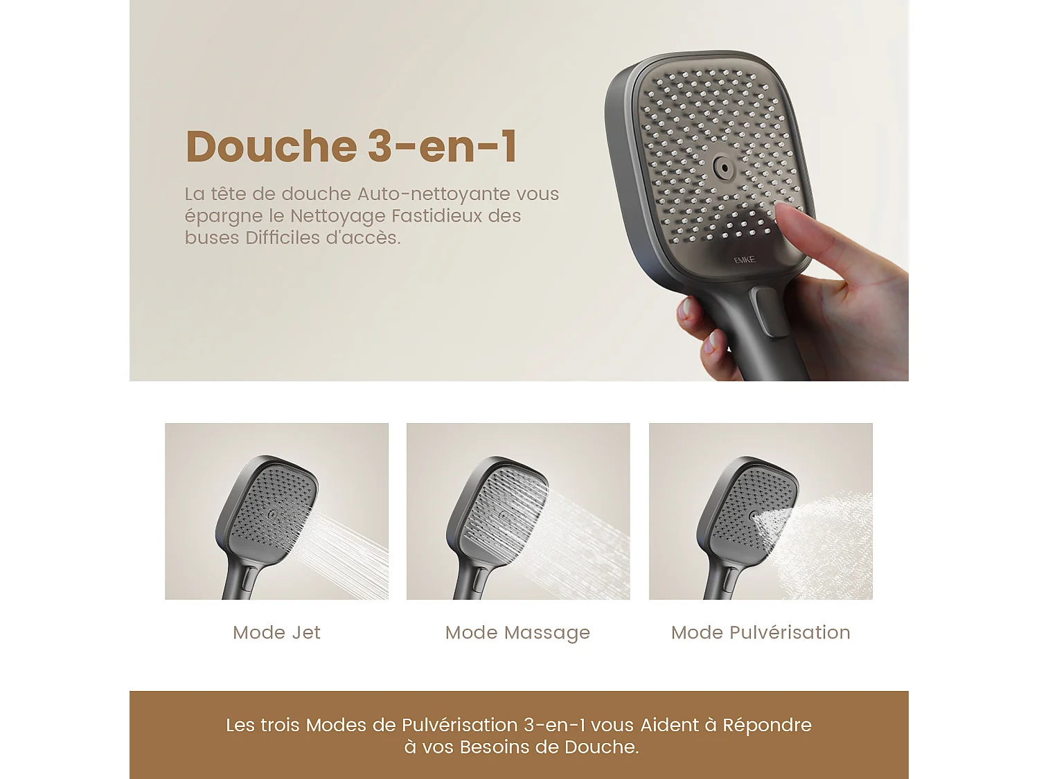 EMKE Douchkolom met Thermostaat 38℃ Regendouche 40 cm Glasplank met 3+1 Handdouche voor Ouders-Kind + Douchhouder - Mat Anthraciet