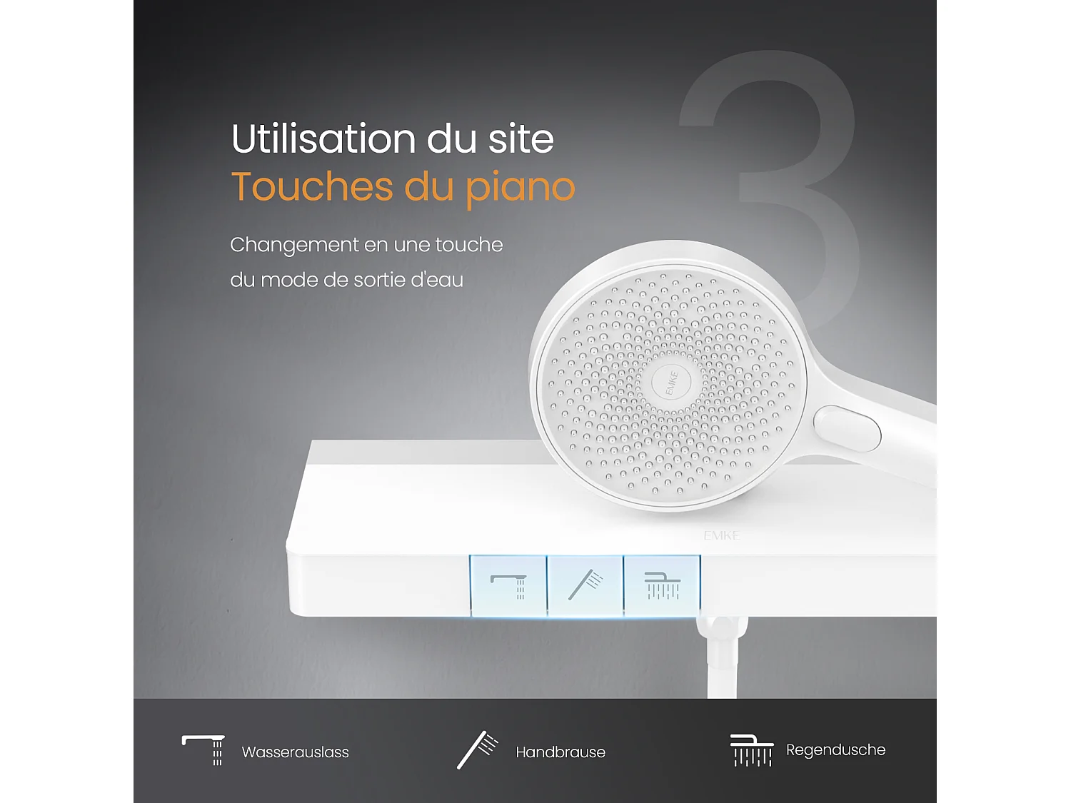 EMKE Douchkolom met thermostaatdouche 38 °C, grote regendouchekop en multimodus handdouche, Cirkel, Wit