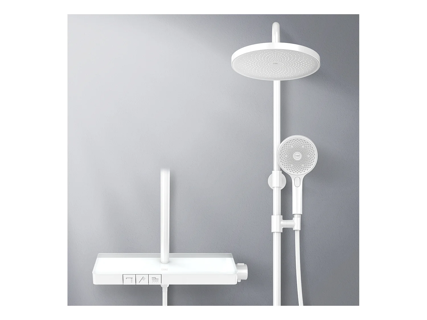 EMKE Colonne de Douche avec douche theramostat 38 °C à Grande douche de tête et douchette multimode, Cercle, blanc
