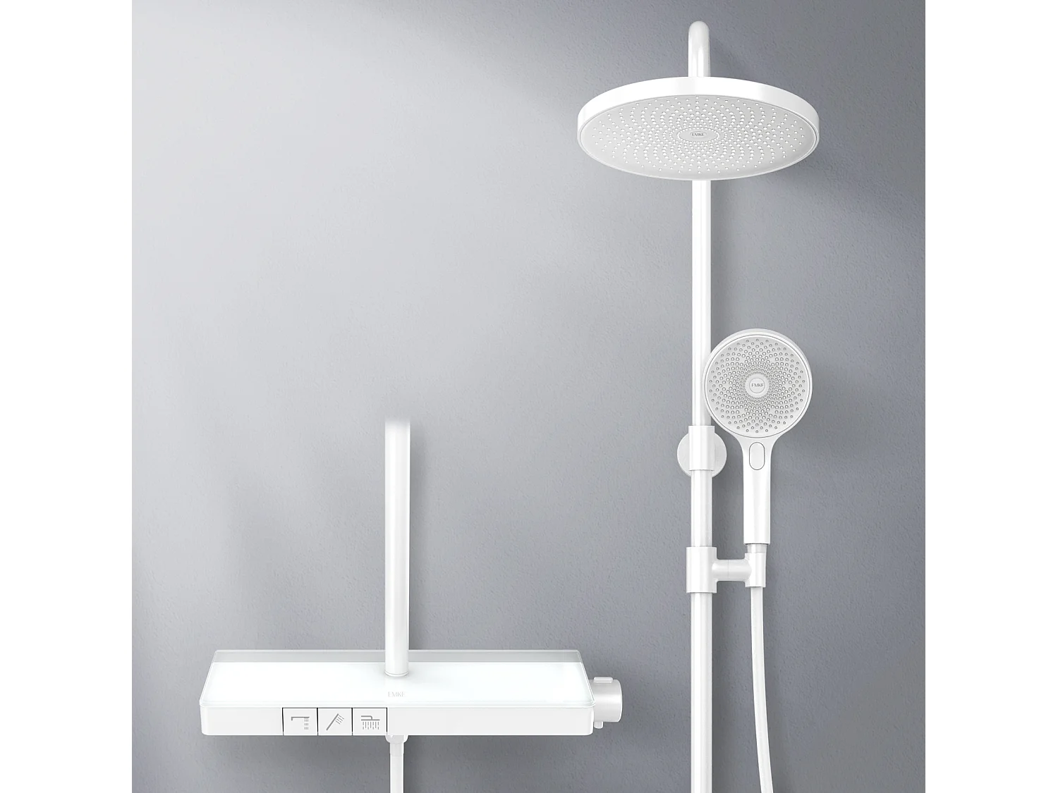 EMKE Douchkolom met thermostaatdouche 38 °C, grote regendouchekop en multimodus handdouche, Cirkel, Wit