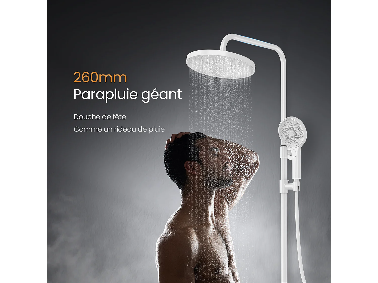 EMKE Douchkolom met thermostaatdouche 38 °C, grote regendouchekop en multimodus handdouche, Cirkel, Wit