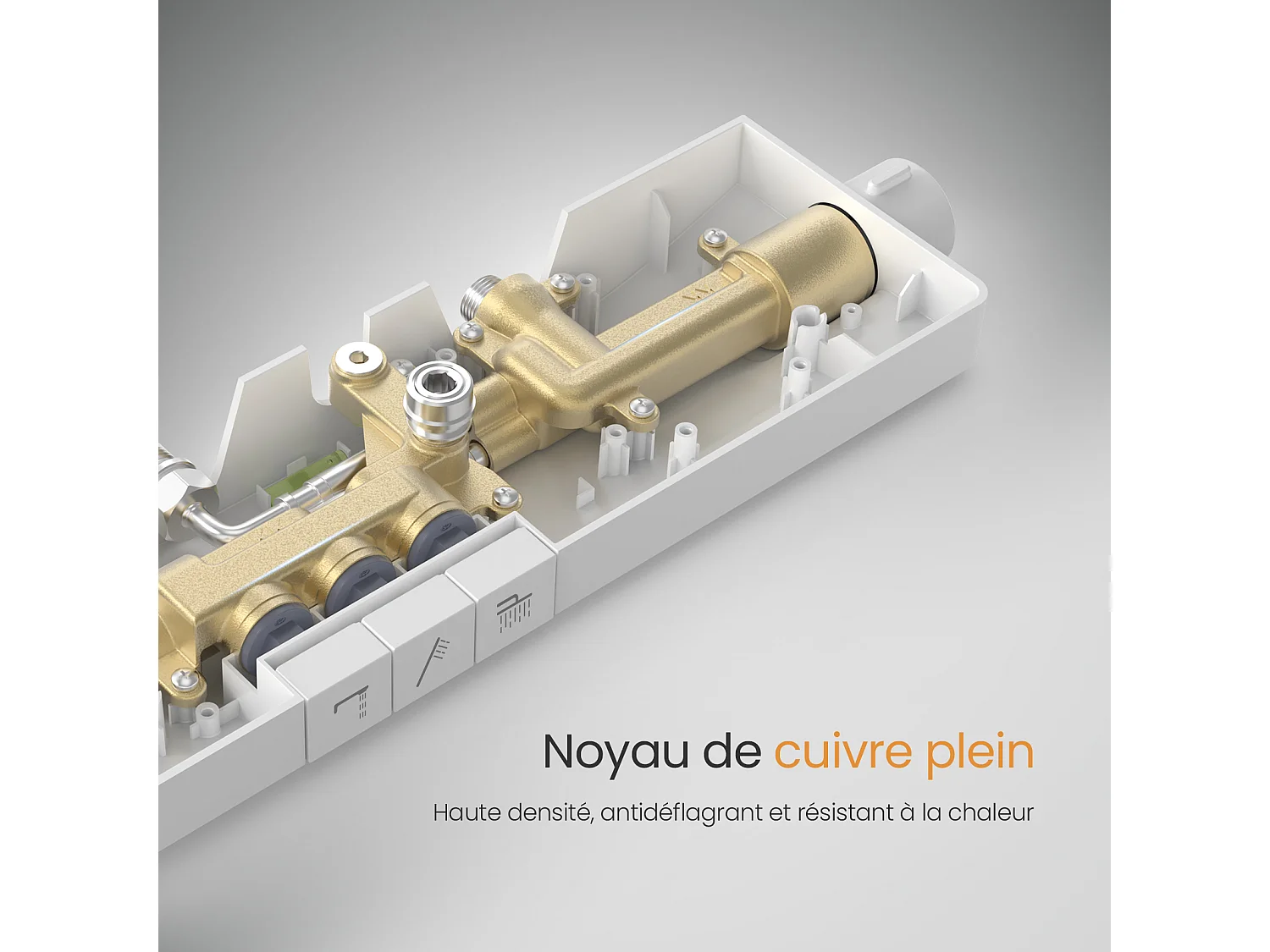 EMKE Douchkolom met thermostaatdouche 38 °C, grote regendouchekop en multimodus handdouche, Cirkel, Wit